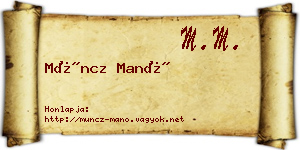 Müncz Manó névjegykártya